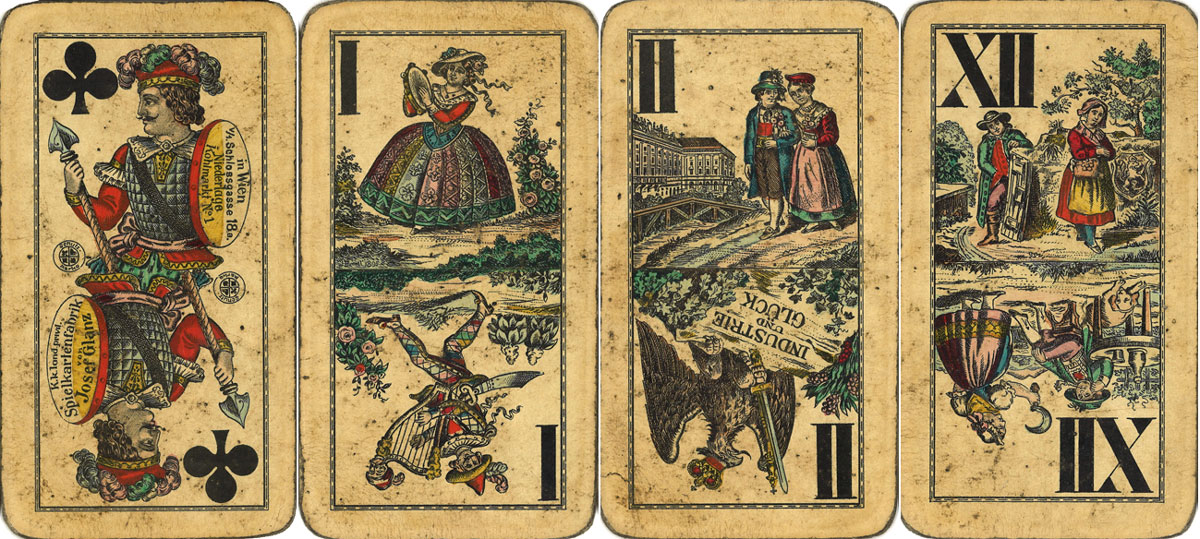 Austrian tarock deck (Industrie und Glück) designed by Julius Berndl and published by Spielkarten-Fabrik Joseph Glanz, Vienna, c.1895