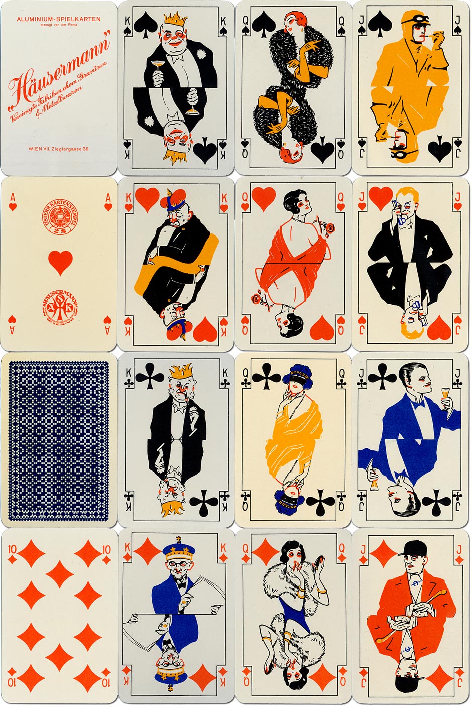 aluminium playing cards manufactured by Häusermann United Chemical and Metal Engraving Co., Vienna, c.1925