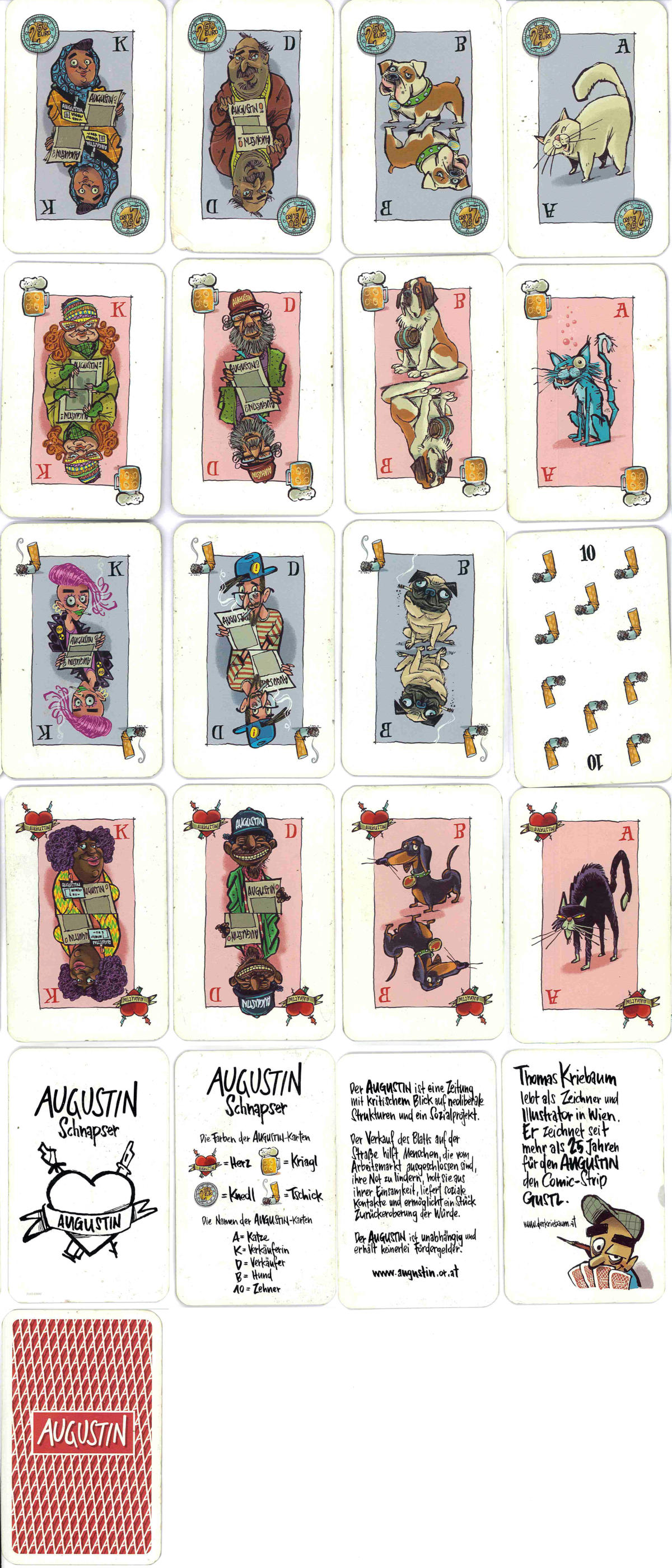 Augustin comic playing cards illustrated by Thomas Kriebaum and manufactured by Ferd. Piatnik & Söhne, 2021