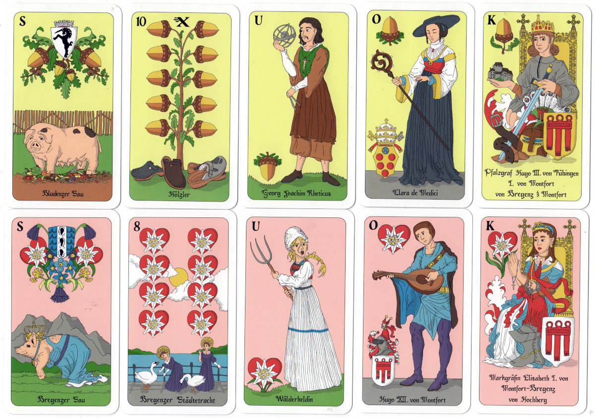 “Vorarlberg Büschel Jasskarten” designed by artist and typographer Konrad Hämmerle from Vorarlberg, printed by Ferd. Piatnik in Vienna, 2019.