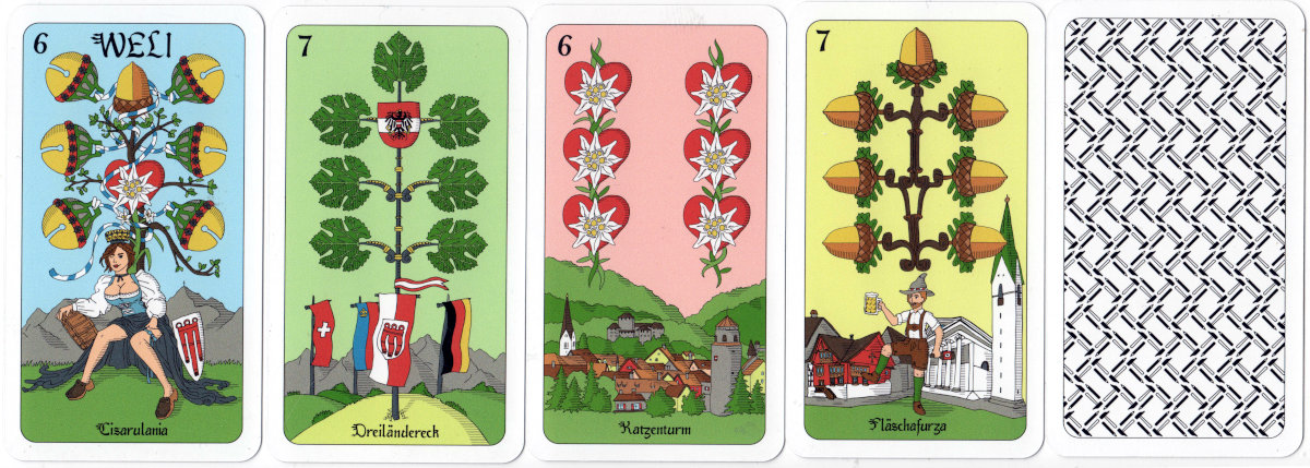 “Vorarlberg Büschel Jasskarten” designed by artist and typographer Konrad Hämmerle from Vorarlberg, printed by Ferd. Piatnik in Vienna, 2019.