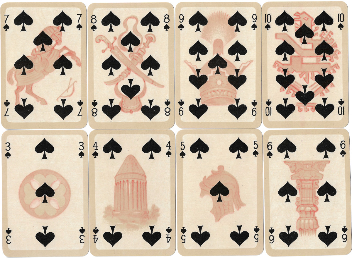 Numeral cards from Bernhard Altmann's Cashmere Playing Cards printed by Ferd. Piatnik & Sons, c.1950s