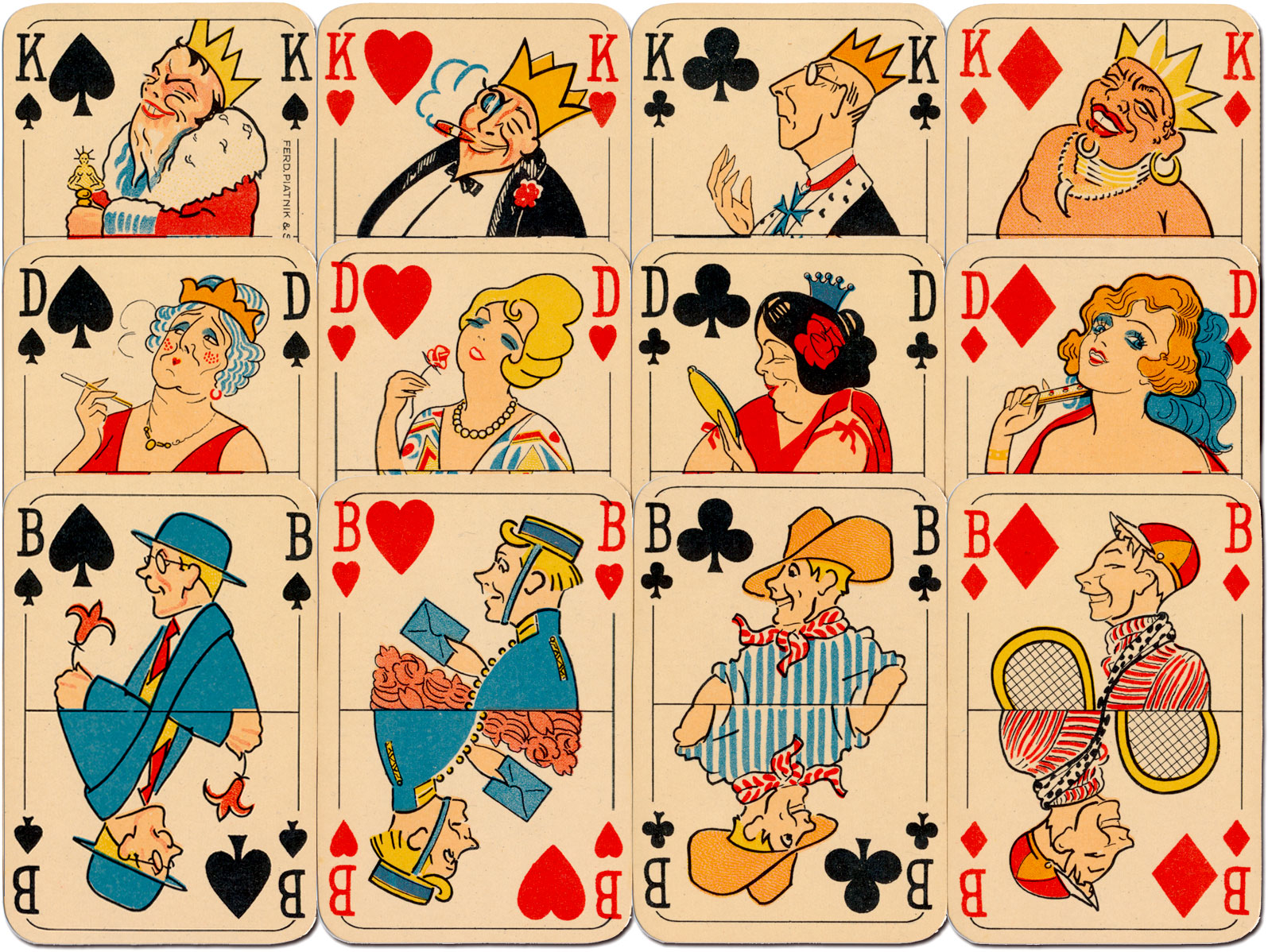 Piatnik's “Rummy No.210” depicts period caricatures from the 1930s