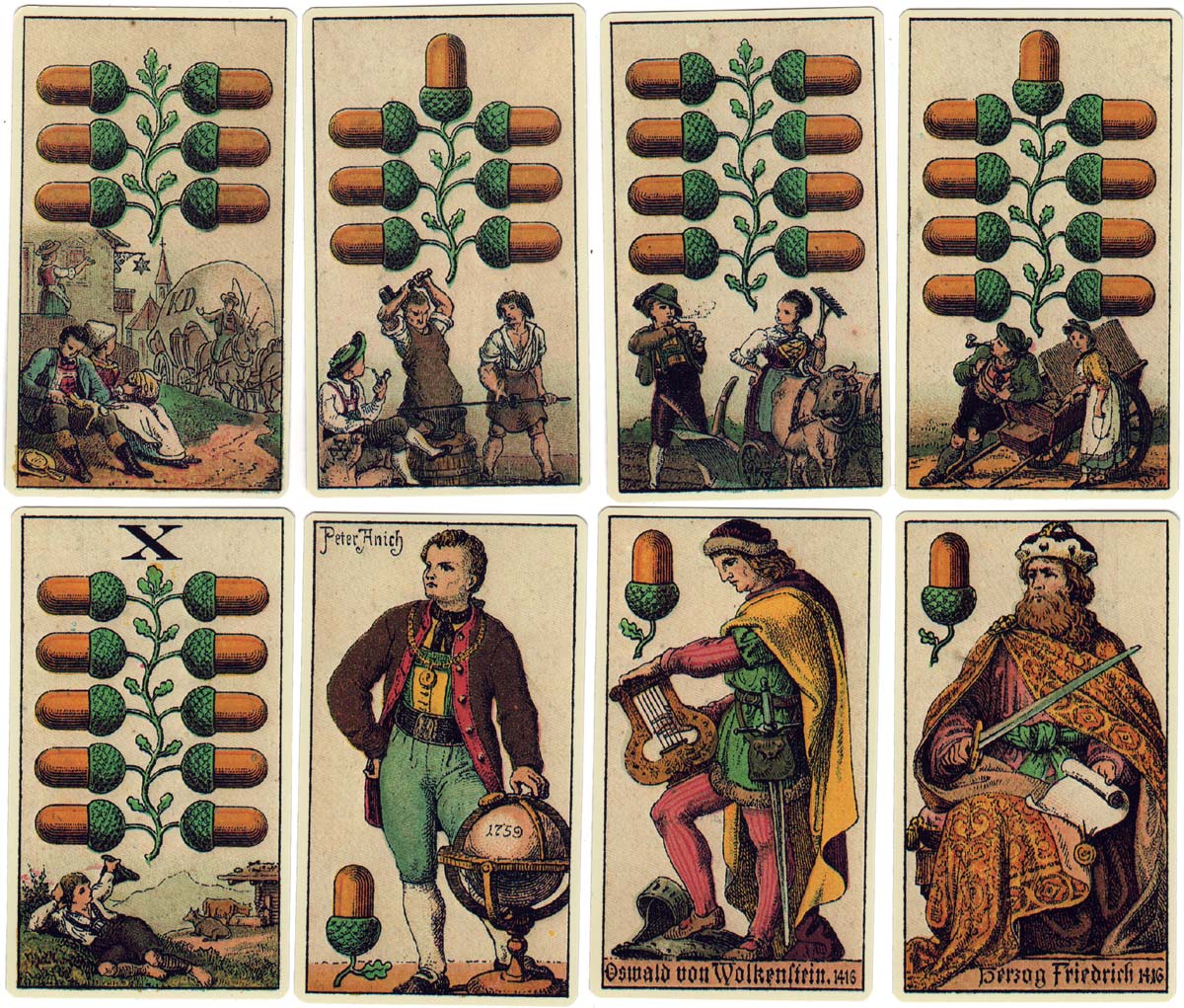 Facsimile of 1878 Tyrolean playing cards published by Piatnik Facsimile of 1878 Tyrolean playing cards published by Piatnik