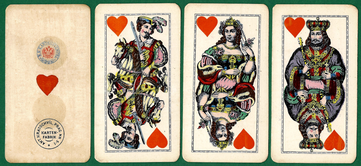 Tarock Cards designed by Josef Neumayer and manufactured by Antonín Kratochvíl, Prague, 1899