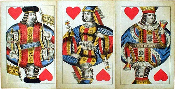 three cards from 19th century Vienna pattern made in Austria by C. Titze & Schinkay