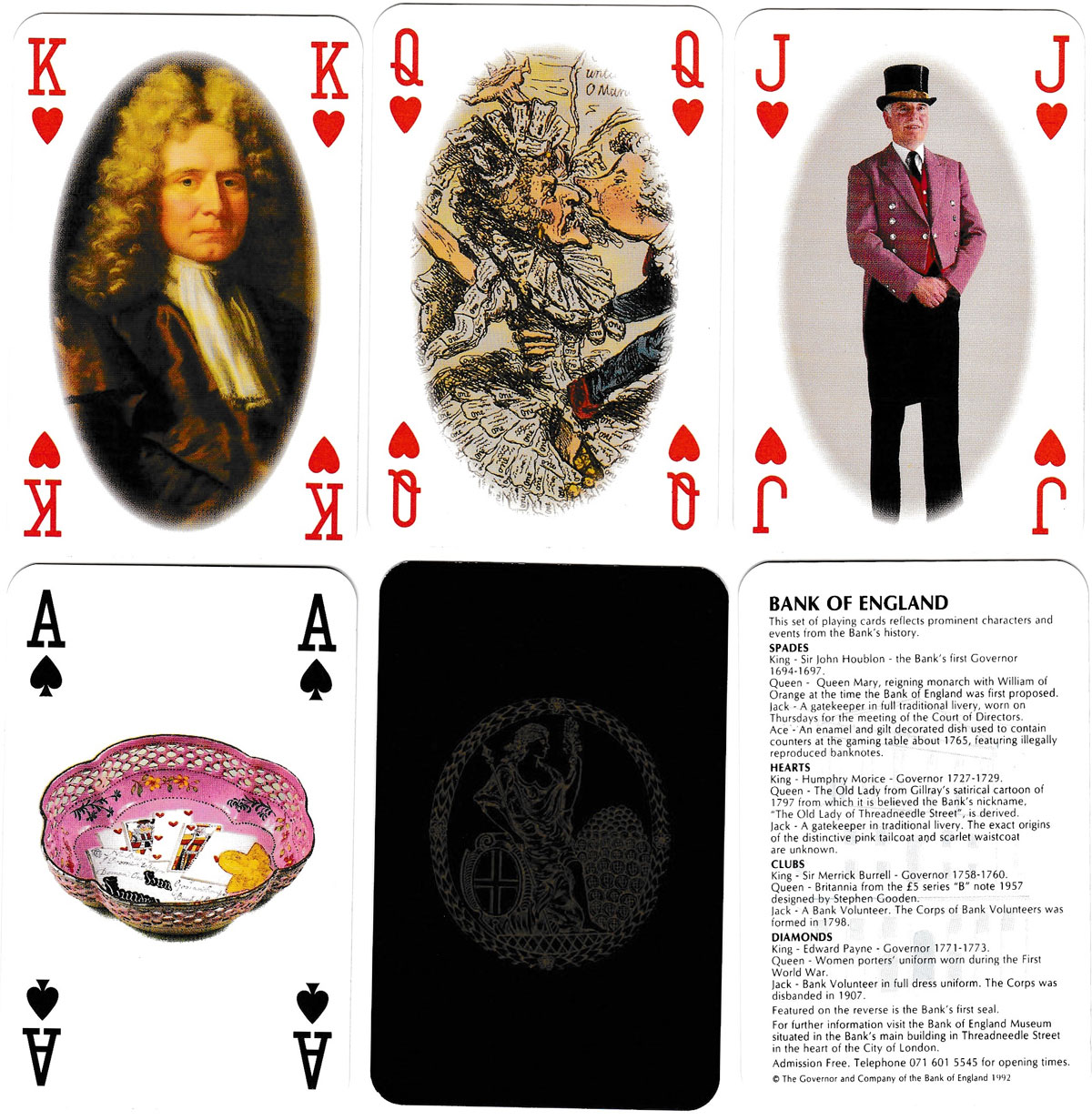 Bank of England playing cards published by the Governor and Company of the Bank of England, 1992