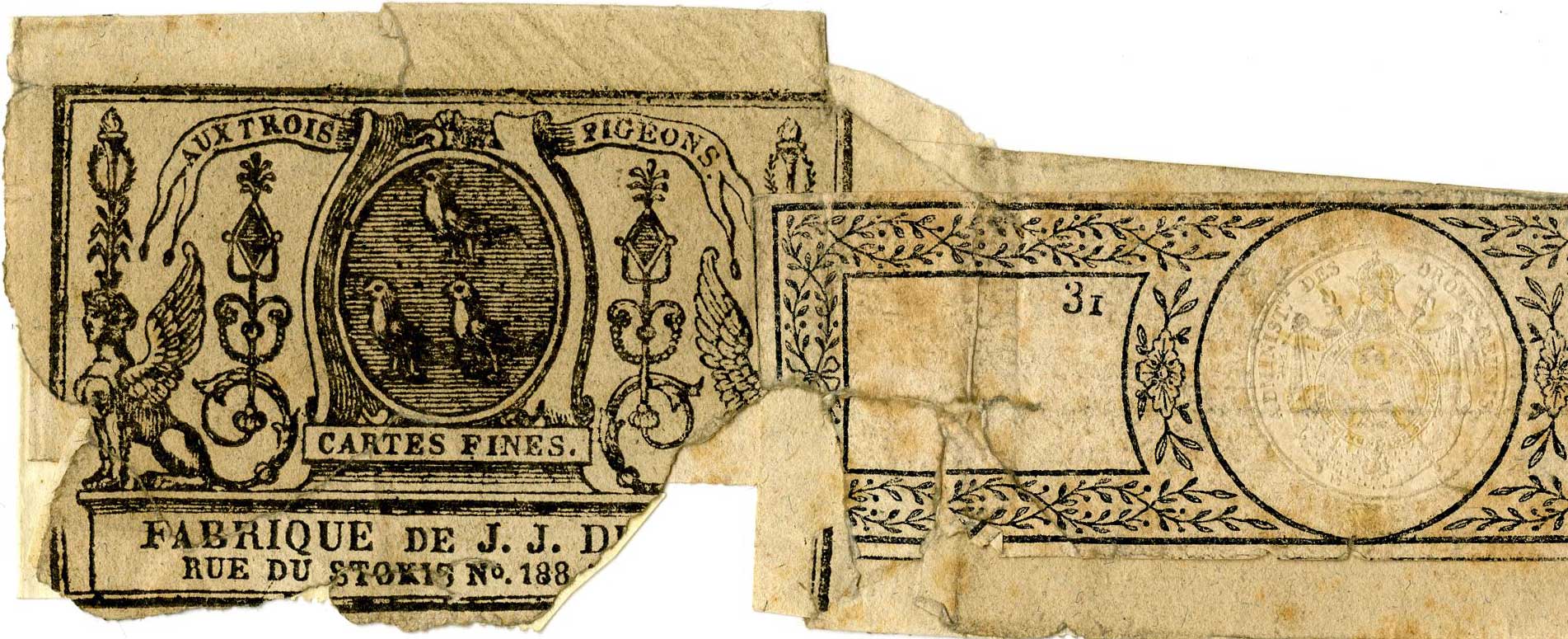part of wrapper by J.J Dubois showing address at Rue de Stokis 188 © The Trustees of the British Museum part of wrapper by J.J Dubois showing address at Rue de Stokis 188