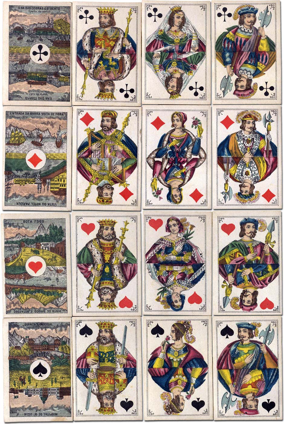 Bongoût pattern playing cards with special scenic Aces for Brazil manufactured by A. Van Genechten, 1870