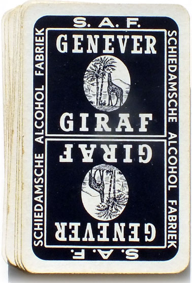 Dutch pattern advertising deck for Genever Giraf made by Van Genechten in the 1950s