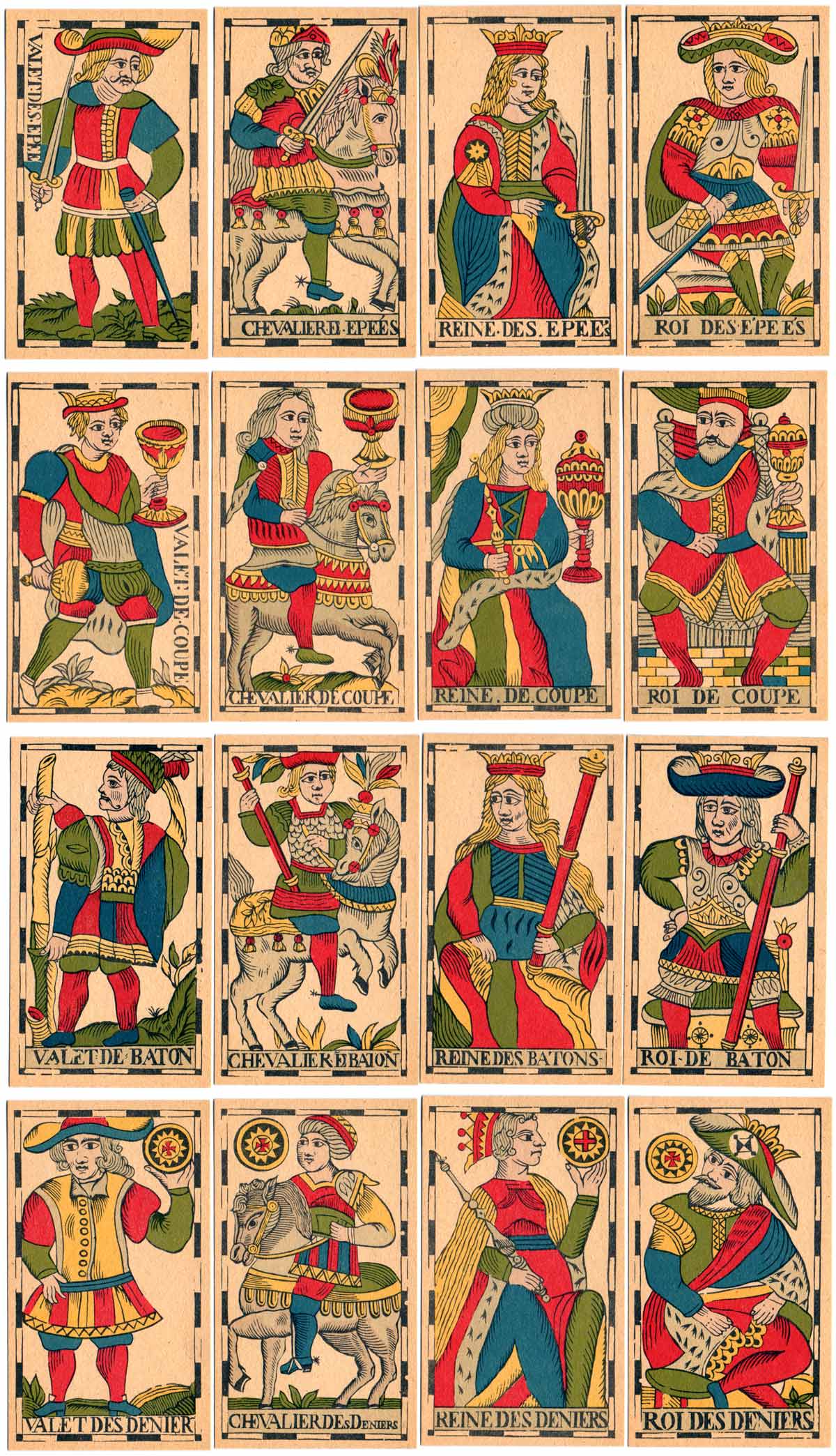 the 16 court cards, Vandenborre Tarot, Brussels, c.1780