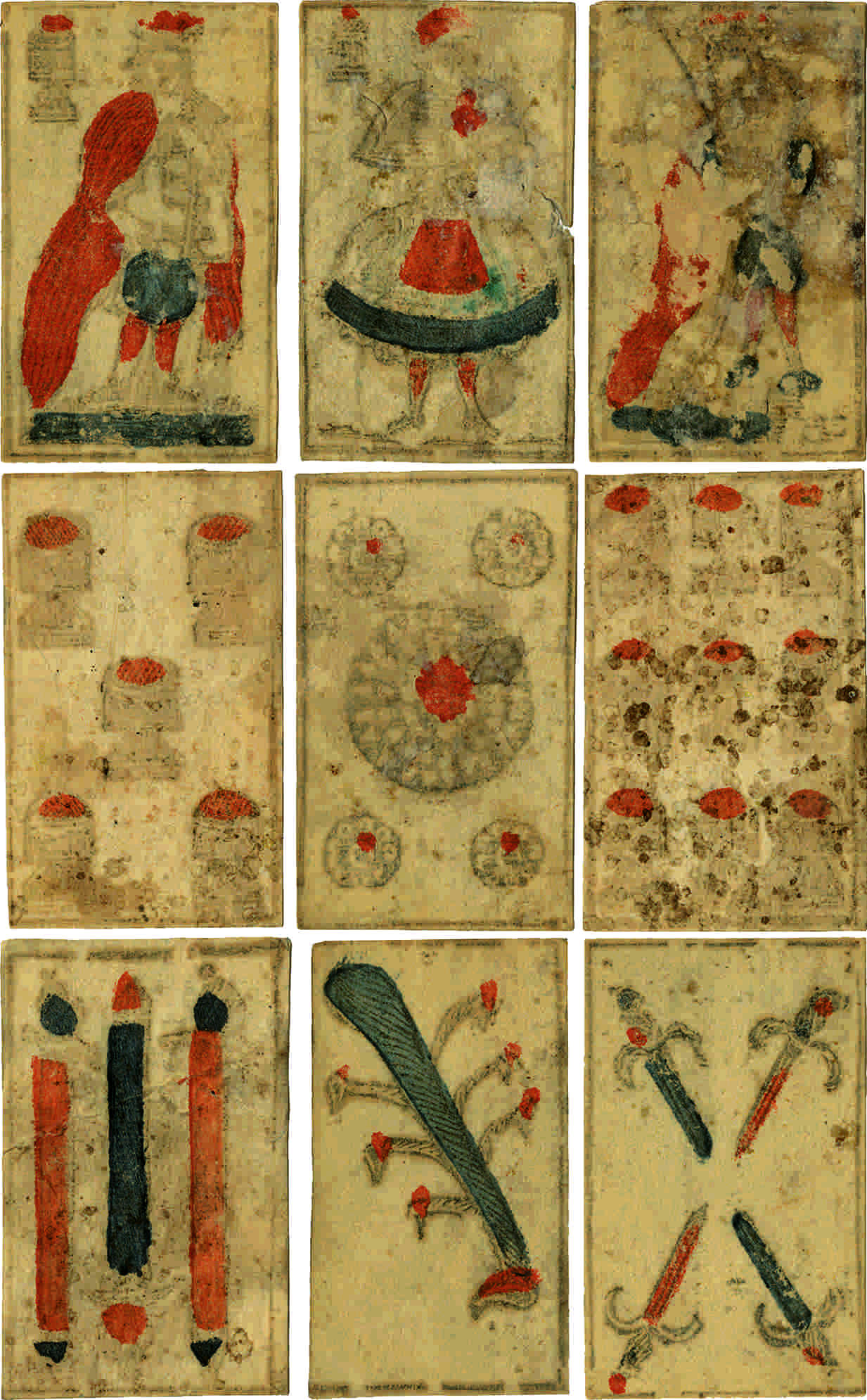 Naipes de una baraja de tipo criollo, fechada en 1778. © Colección Museo Histórico Nacional