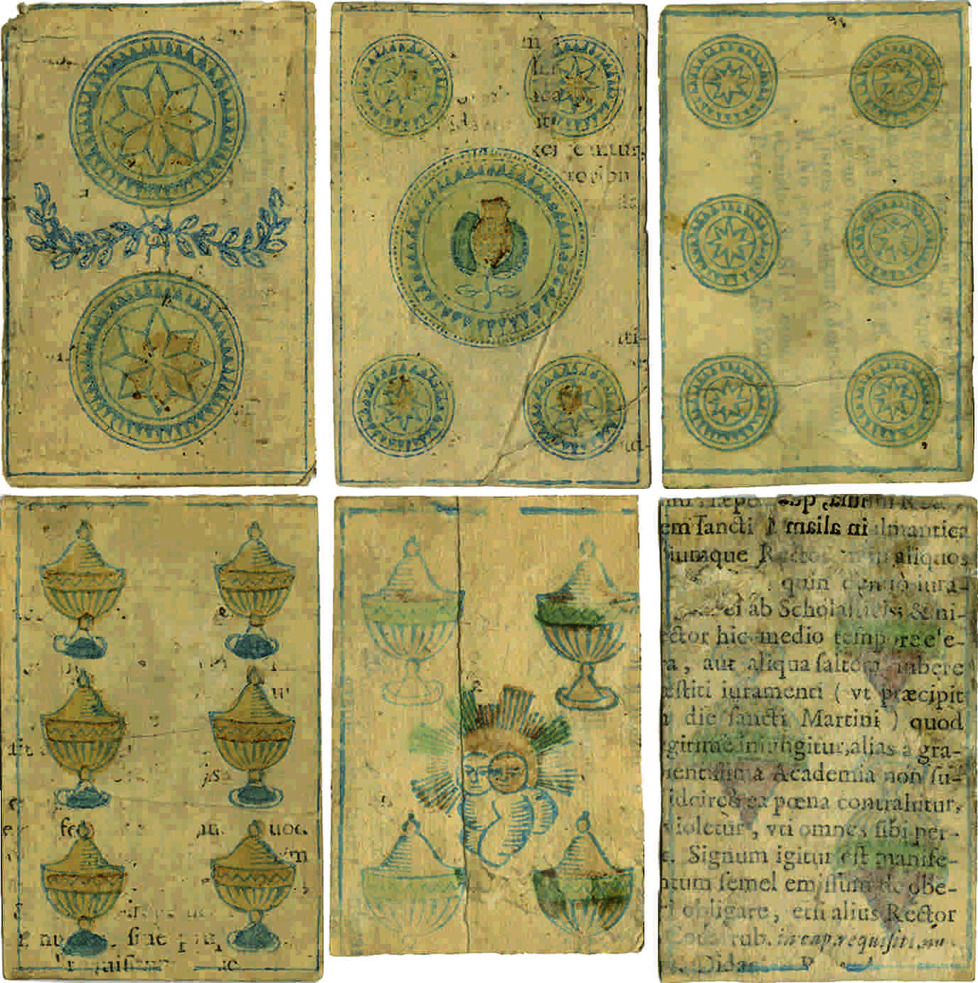 Naipes de un posible José Camilo Gallardo, confeccionados mediante hojas de papel ya impresas para darles la debida consistencia y rigidez. © Colección Museo Histórico Nacional
