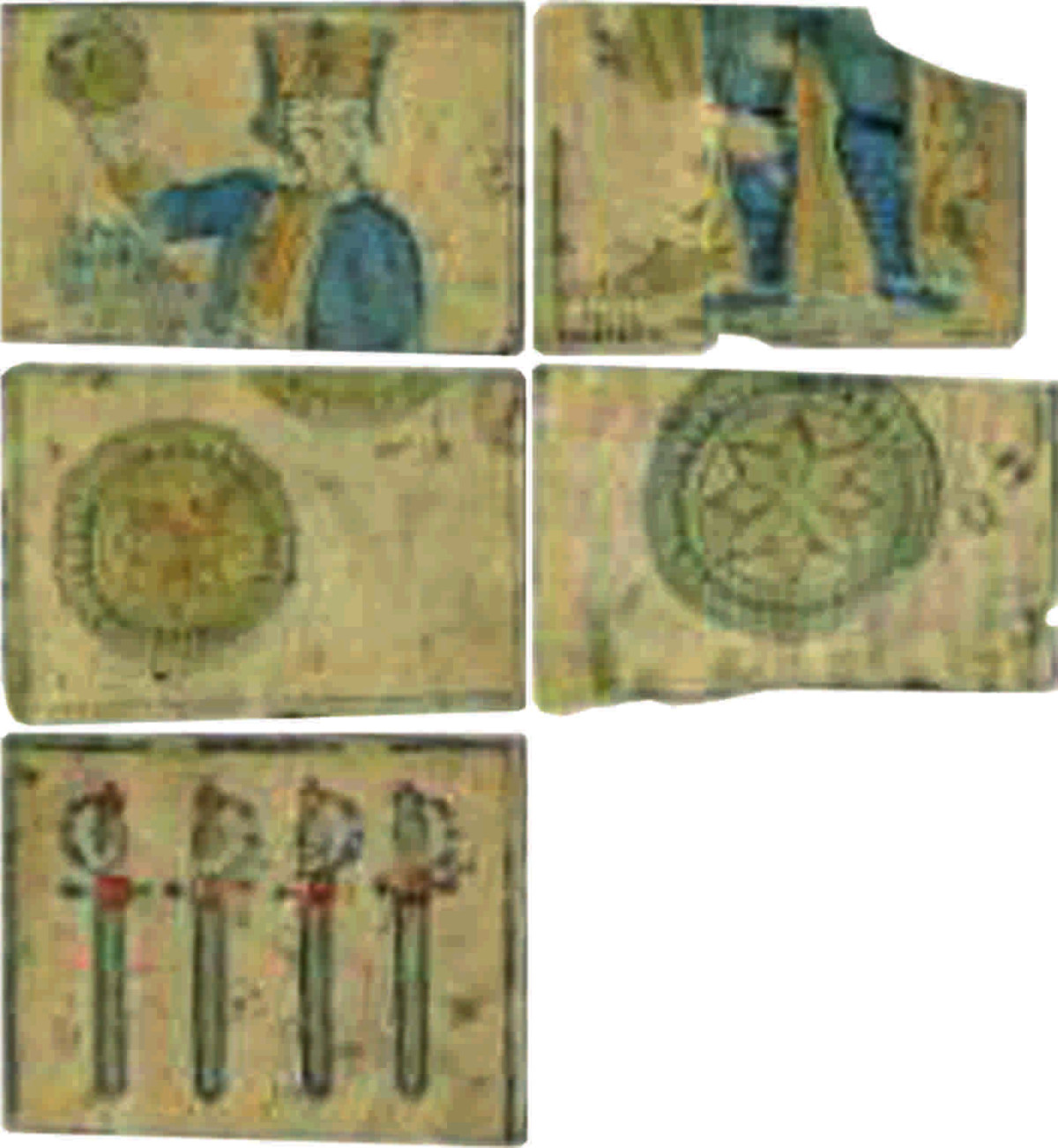 Fragmentos de naipes atribuidos a Joseph de los Reyes, impresos a finales del siglo XVII