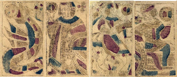 archaic sixteenth century Spanish playing cards by Francisco Flores, preserved in the Archivo de Indias, Seville