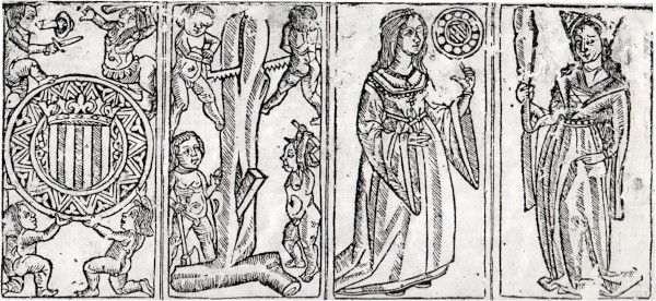 15th century Gothic playing cards discovered in the cover of a Catalan manuscript of 1519. Museu Nacional d'Art de Catalunya (Barcelona)