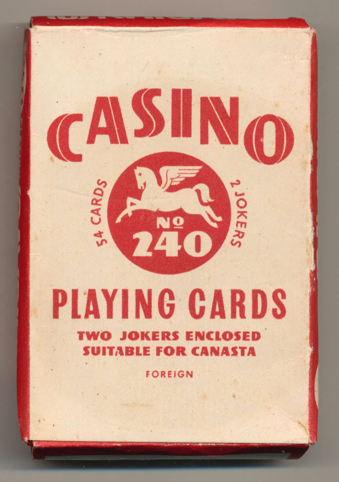 No.240 'Casino' playing cards manufactured by Obchodní Tiskárny, 1955, in importation duty wrapper