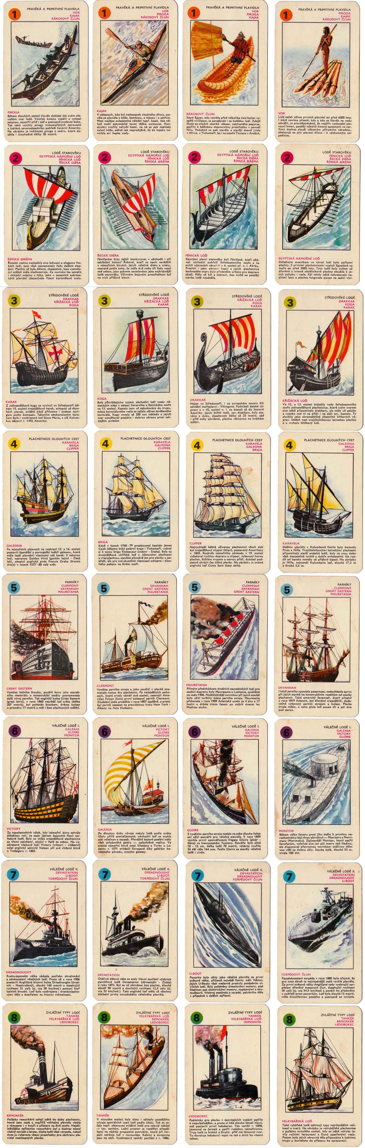 Historic Ships quartet game from Czechoslovakia illustrated by Jaromír Vraštil