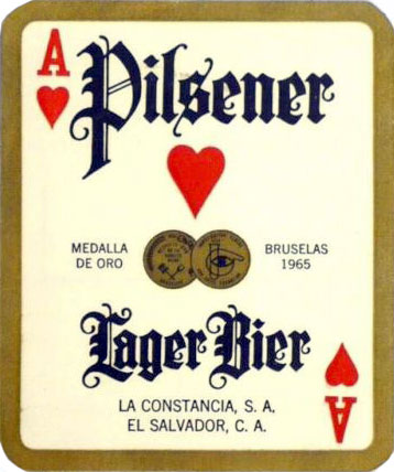 Pilsener Lager Beer label from El Salvador designed as a playing card Pilsener Lager Beer label from El Salvador designed as a playing card