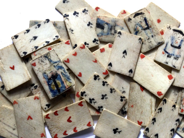 miniature French playing cards painted on bone