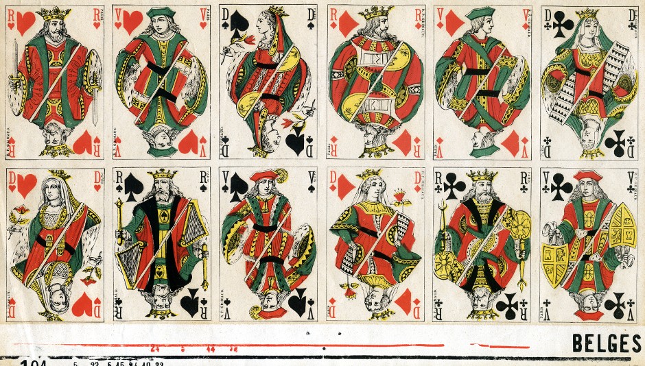 Standard double-ended Genoese pattern cards from an uncut sheet manufactured by B. P. Grimaud, c.1920