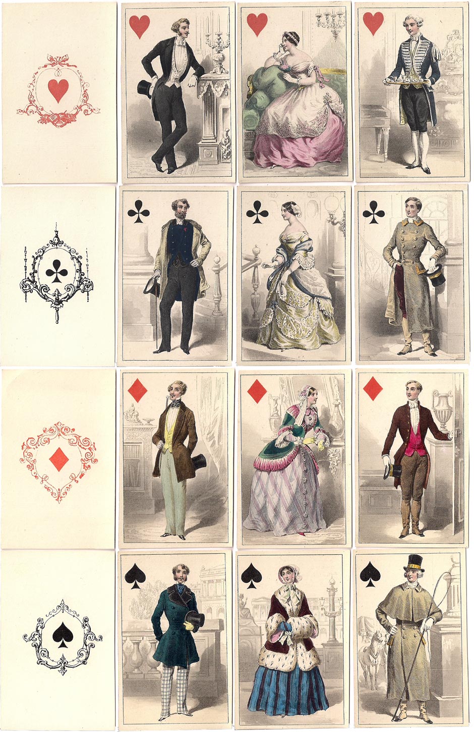 French Costume playing cards published by O. Gibert, Paris, c.1850