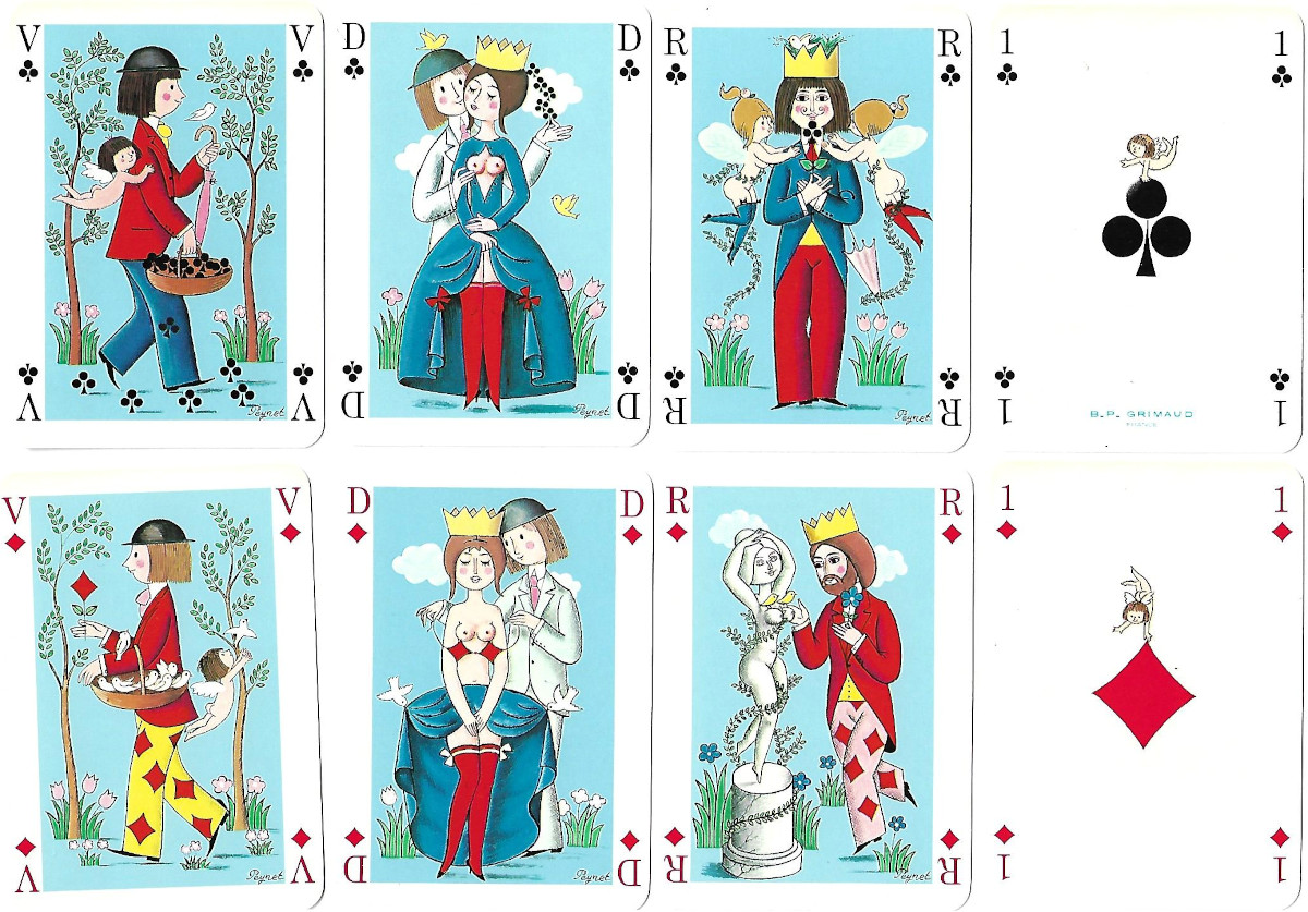 Les Amoureux de Peynet playing cards with illustrations by French cartoonist Raymond Peynet, first printed by Grimaud in 1964