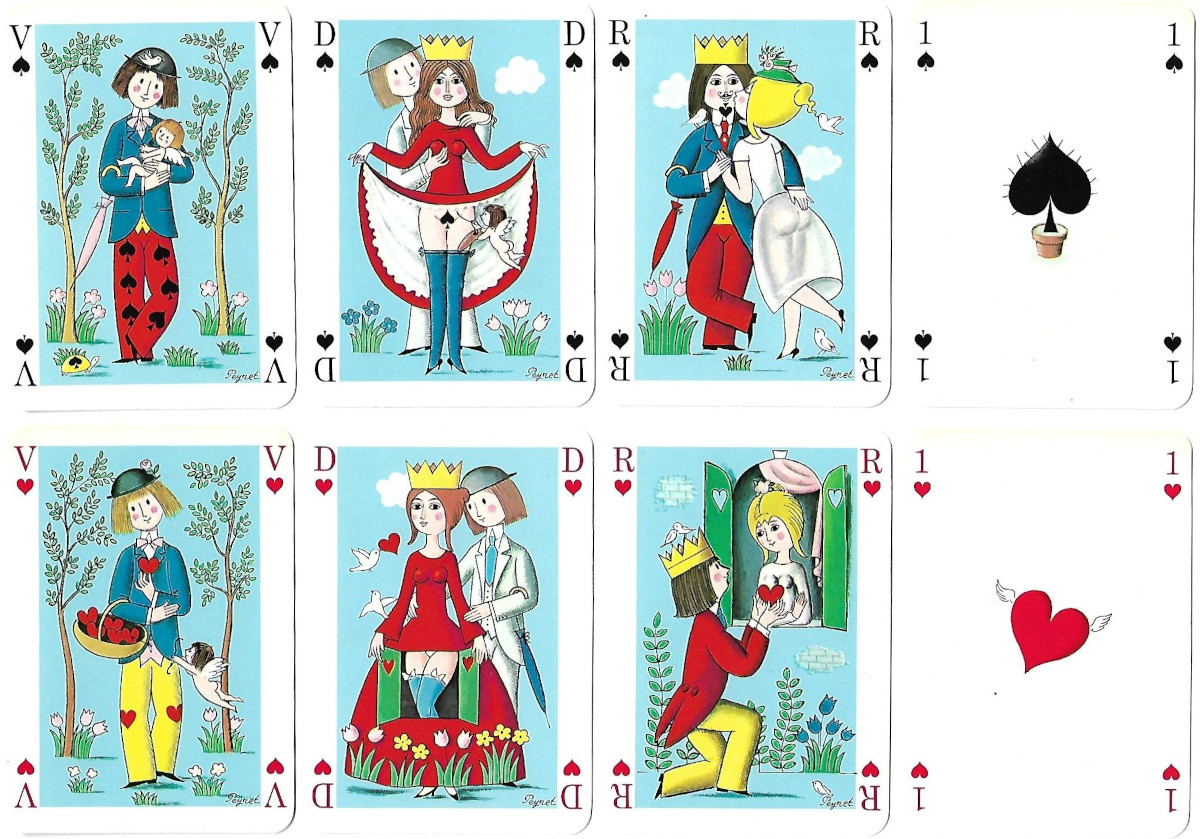 Les Amoureux de Peynet playing cards with illustrations by French cartoonist Raymond Peynet, first printed by Grimaud in 1964