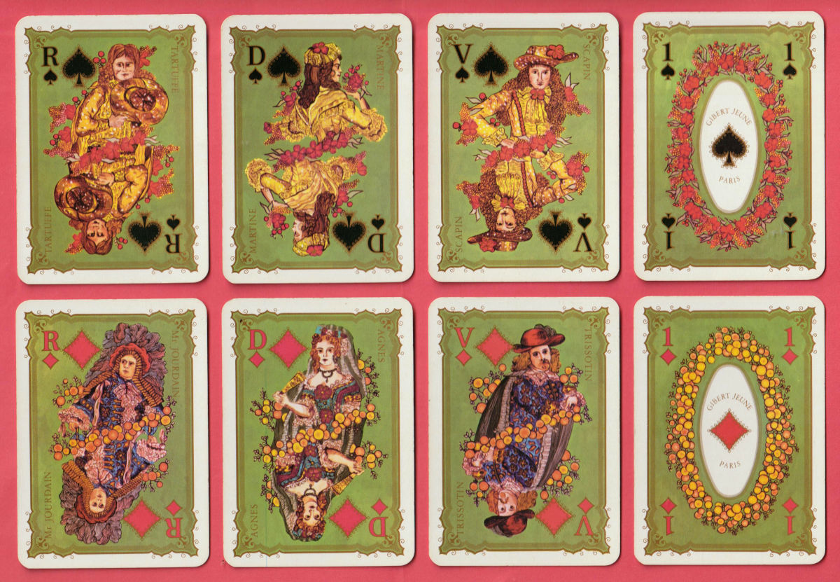 Molière tricentenary playing cards published by Gibert Jeune bookshop, made by B.P. Grimaud, Saint-Max, France, 1973