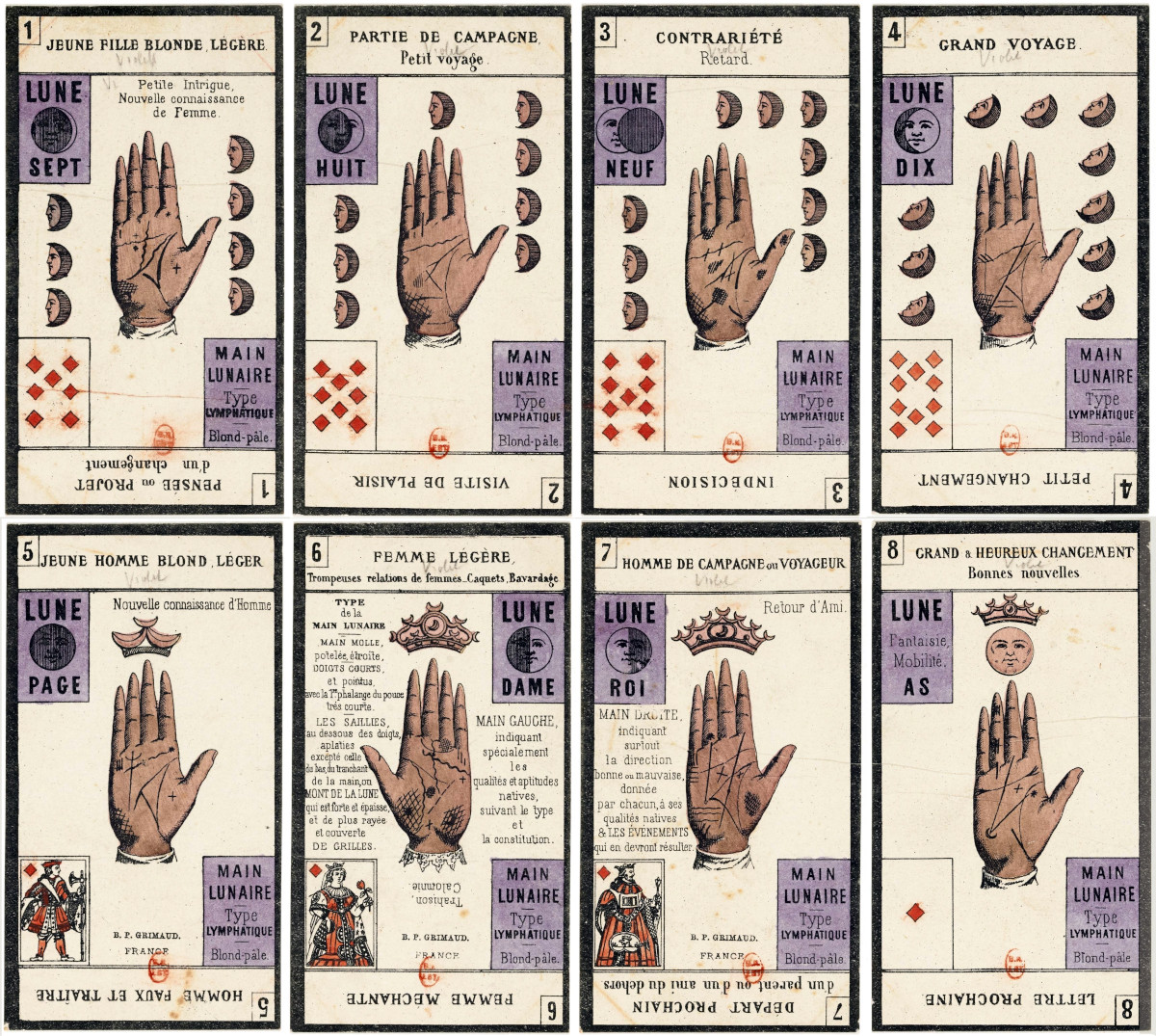 Grand jeu de la main divination cards published by B.P Grimaud, Paris, 1890, Bibliothèque nationale de France