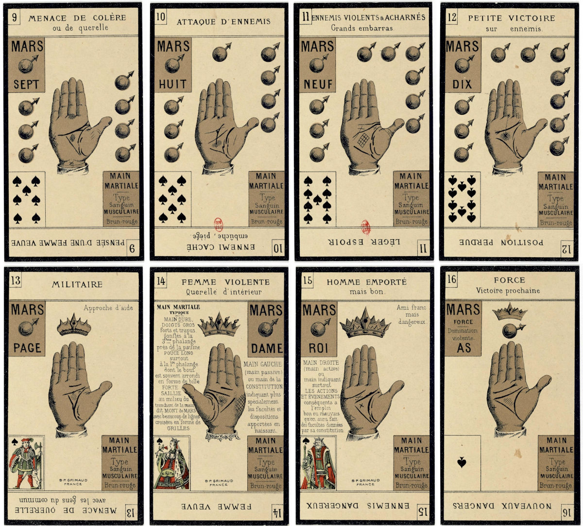 Grand jeu de la main divination cards published by B.P Grimaud, Paris, uncoloured, 1899, Bibliothèque nationale de France