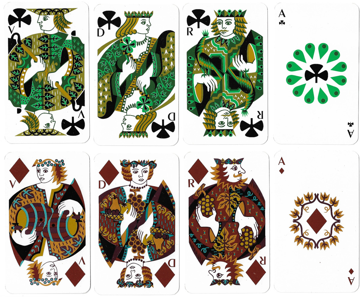 Les Quatre Saisons playing cards designed by Jean Picart Le Doux first published in 1964 and reissued on behalf of Pont-A-Mousson Ltd, printed by Baptiste-Paul Grimaud, Paris, 1983