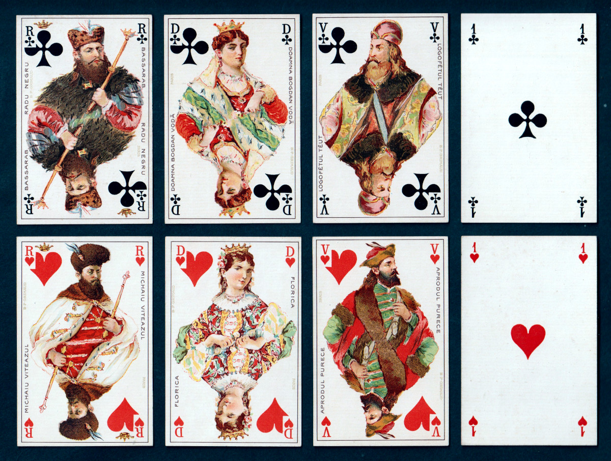 Playing cards with Figures from Romanian History made by B.P. Grimaud, Paris, c.1900