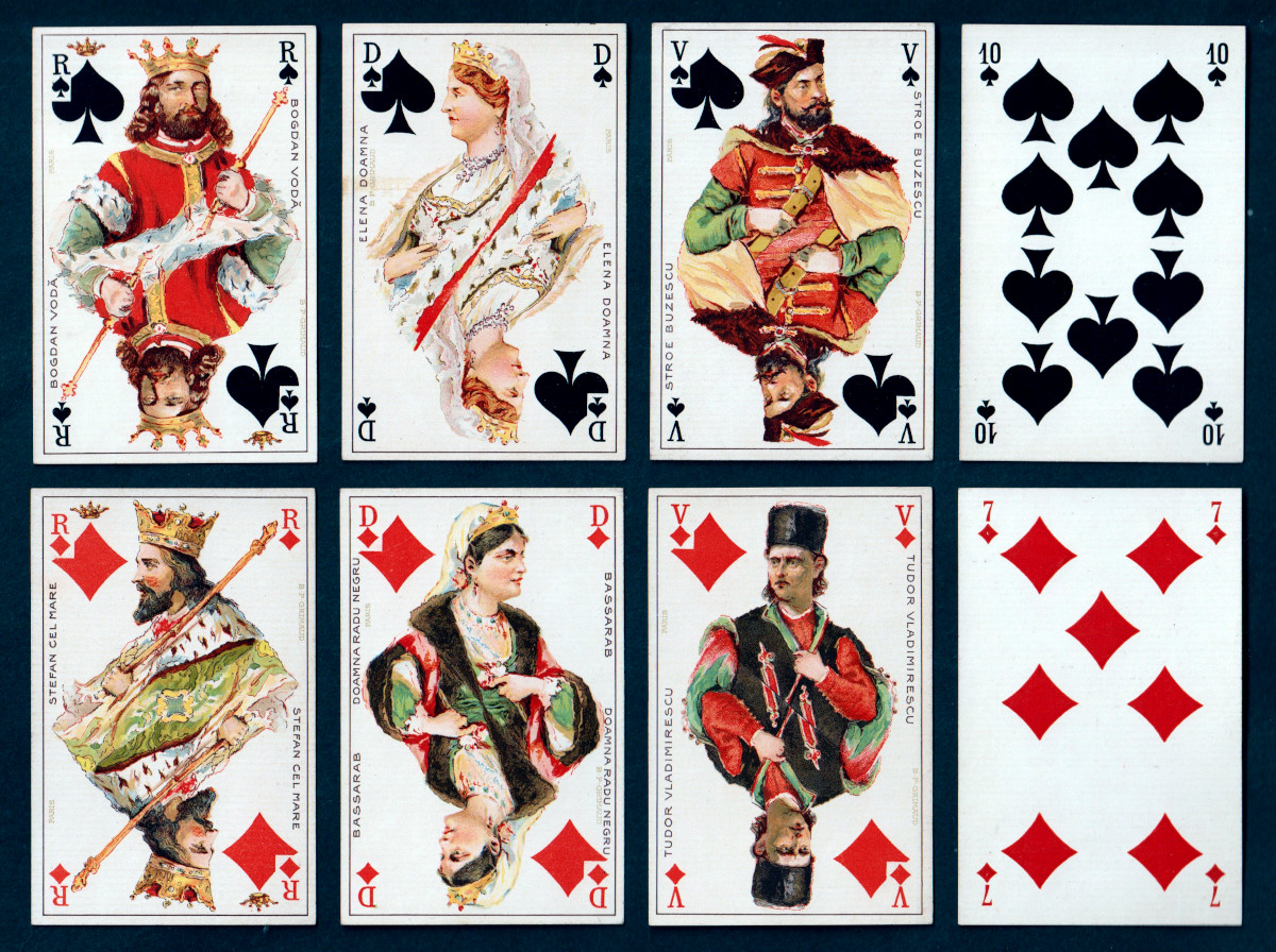 Playing cards with Figures from Romanian History made by B.P. Grimaud, Paris, c.1900