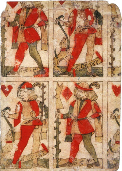 Fragment of an uncut sheet showing four cards, late-fifteenth century