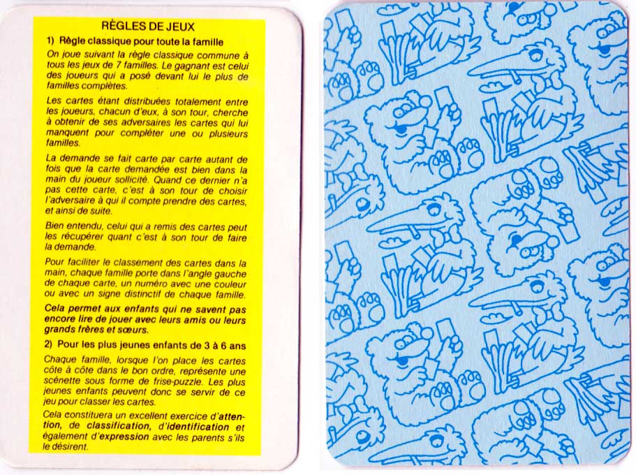 “Marché 7 Familles” Happy Families card game rules published by France Cartes, c.1985