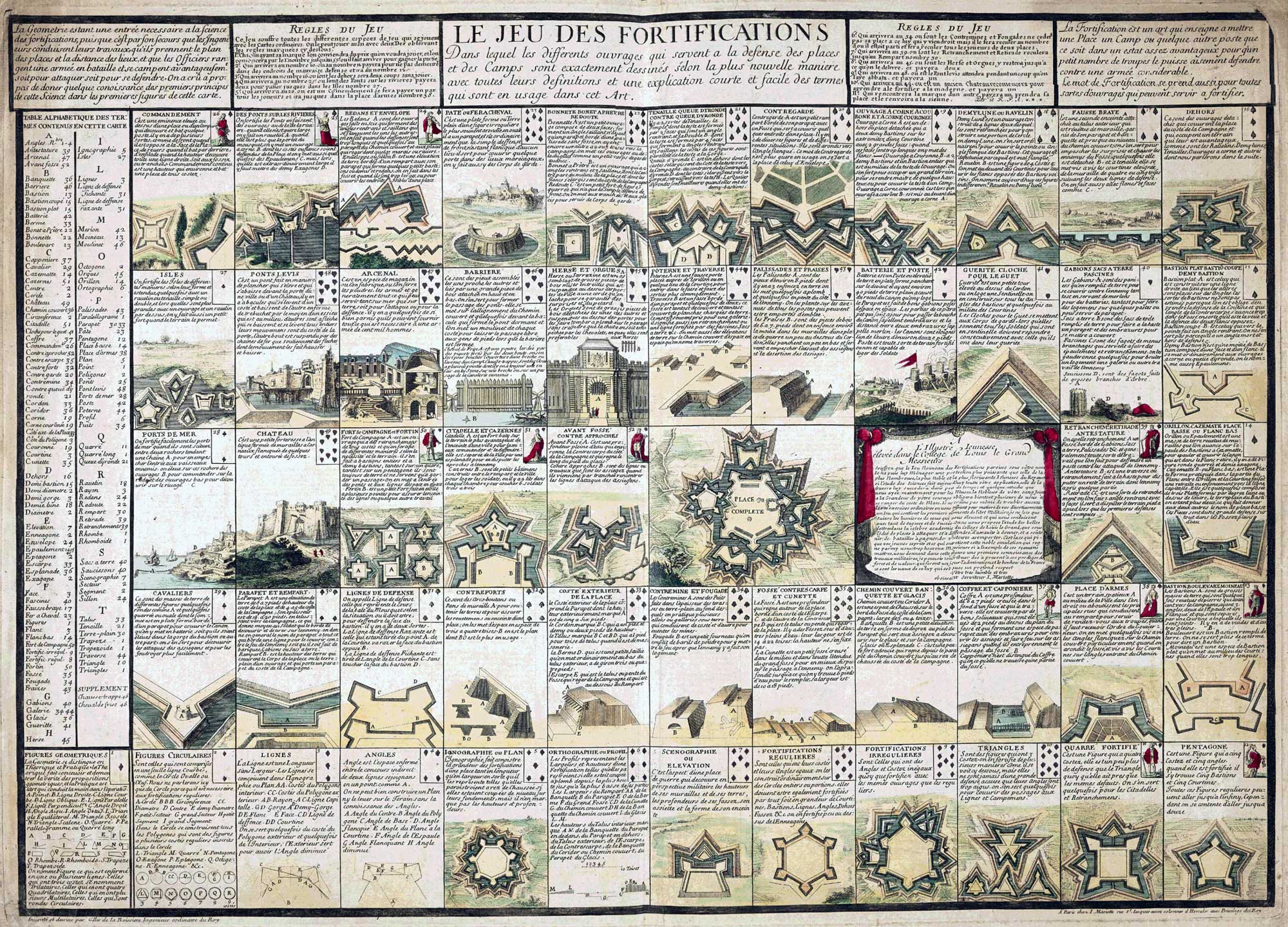 Le Jeu Des Fortifications designed by Gilles de la Boissière and manufactured by Jean Mariette, Paris, 1691
