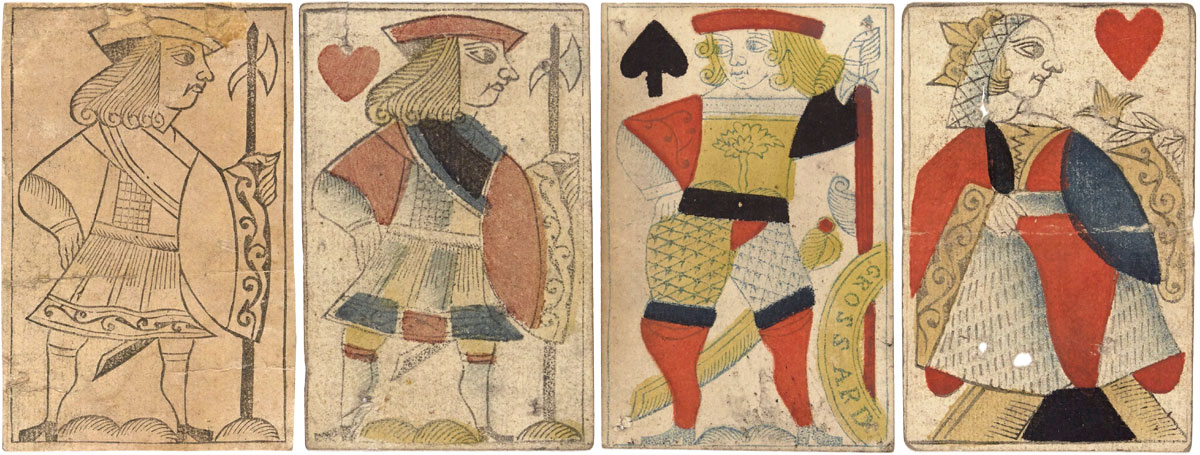 Cards by Grossard (Bordeaux) in the “portrait du Languedoc” c.1720.  Source gallica.bnf.fr / BnF