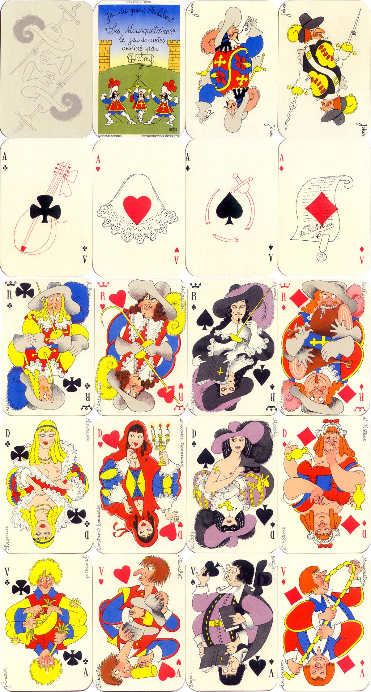 ‘Les Mousquetaires’ playing cards, designed by Albert Dubout, c.1954