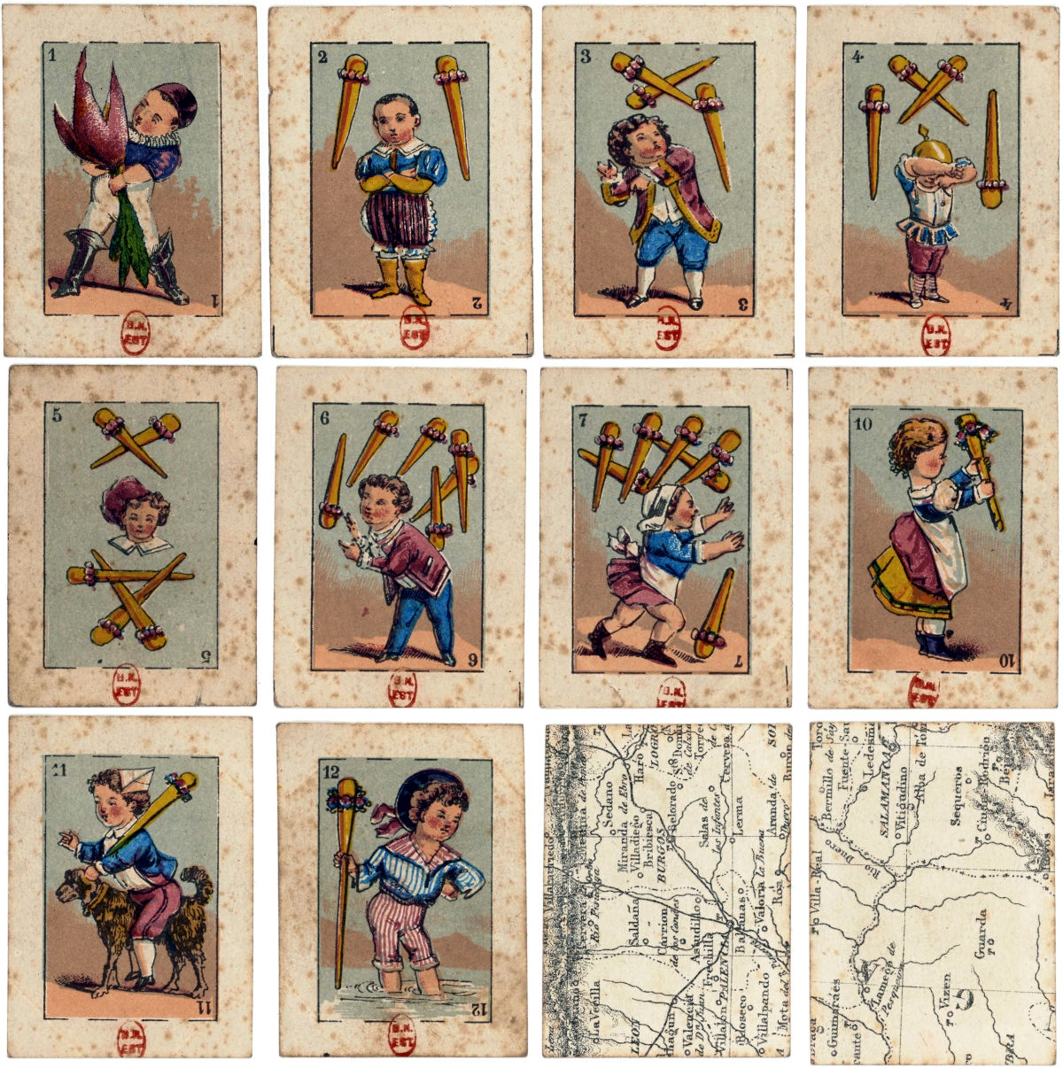 Spanish-style children's card game which makes up a map of Spain on the reverse, published by Rohaut et Hutinet, Paris, France, c.1872. Source gallica.bnf.fr / BnF