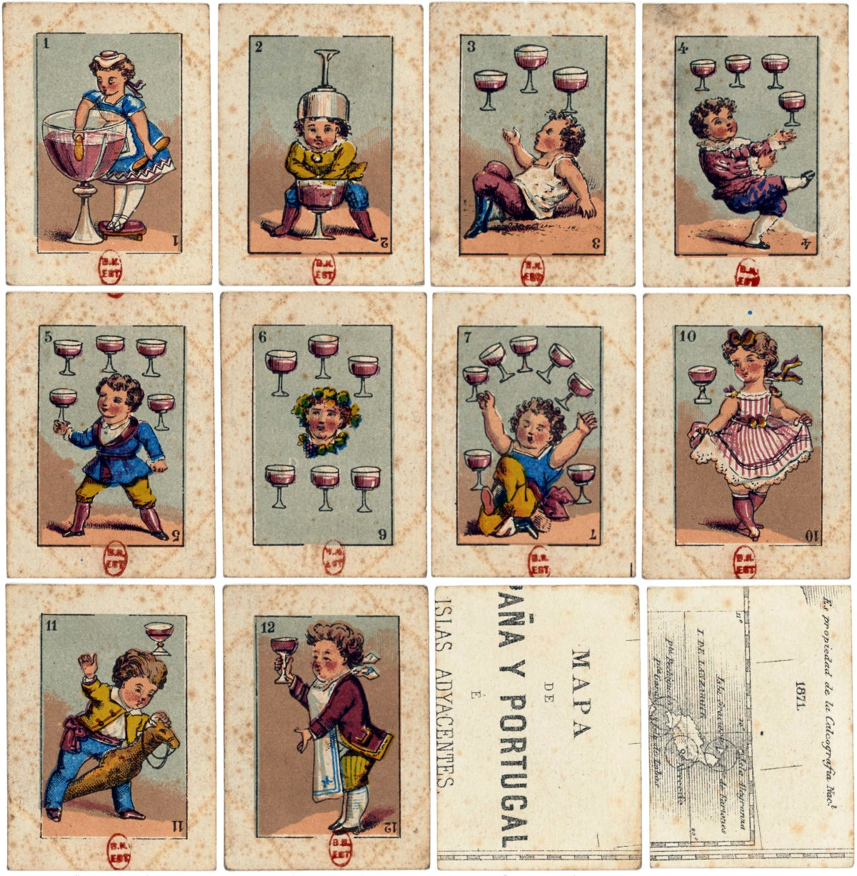 Spanish-style children's card game which makes up a map of Spain on the reverse, published by Rohaut et Hutinet, Paris, France, c.1872. Source gallica.bnf.fr / BnF