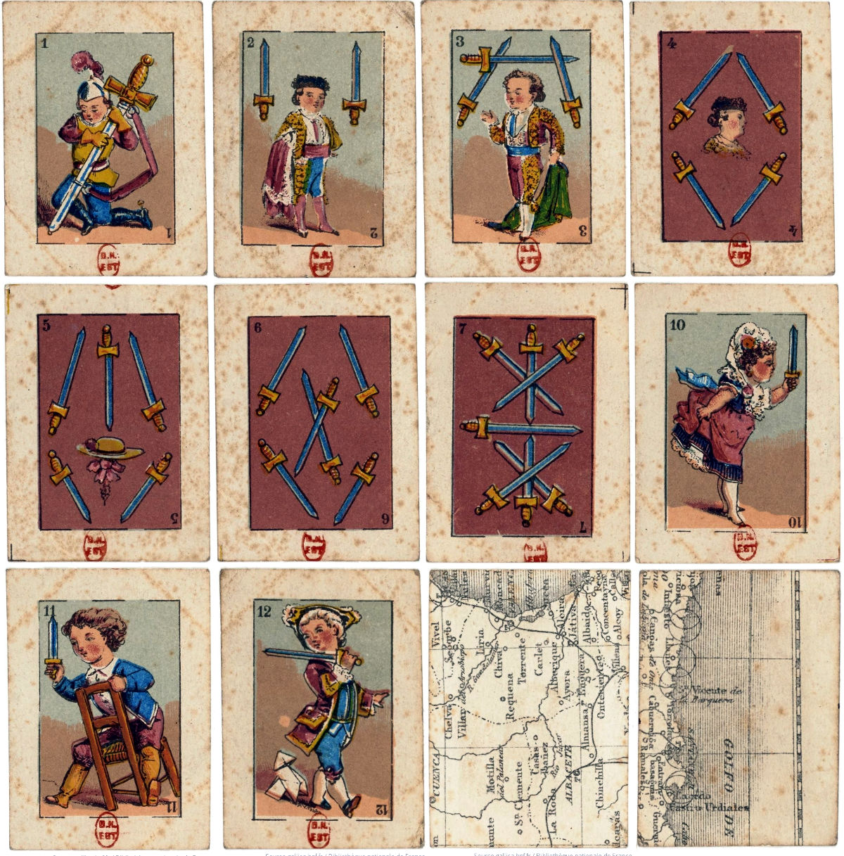 Spanish-style children's card game which makes up a map of Spain on the reverse, published by Rohaut et Hutinet, Paris, France, c.1872. Source gallica.bnf.fr / BnF
