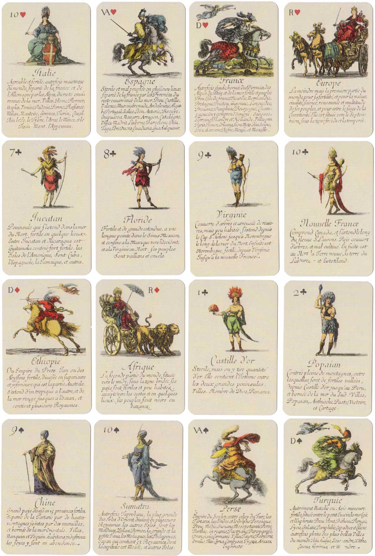 “Jeu de Géographie” educational playing cards etched by Stefano Della Bella (1610-1664) and published Lo Scarabeo, 2004