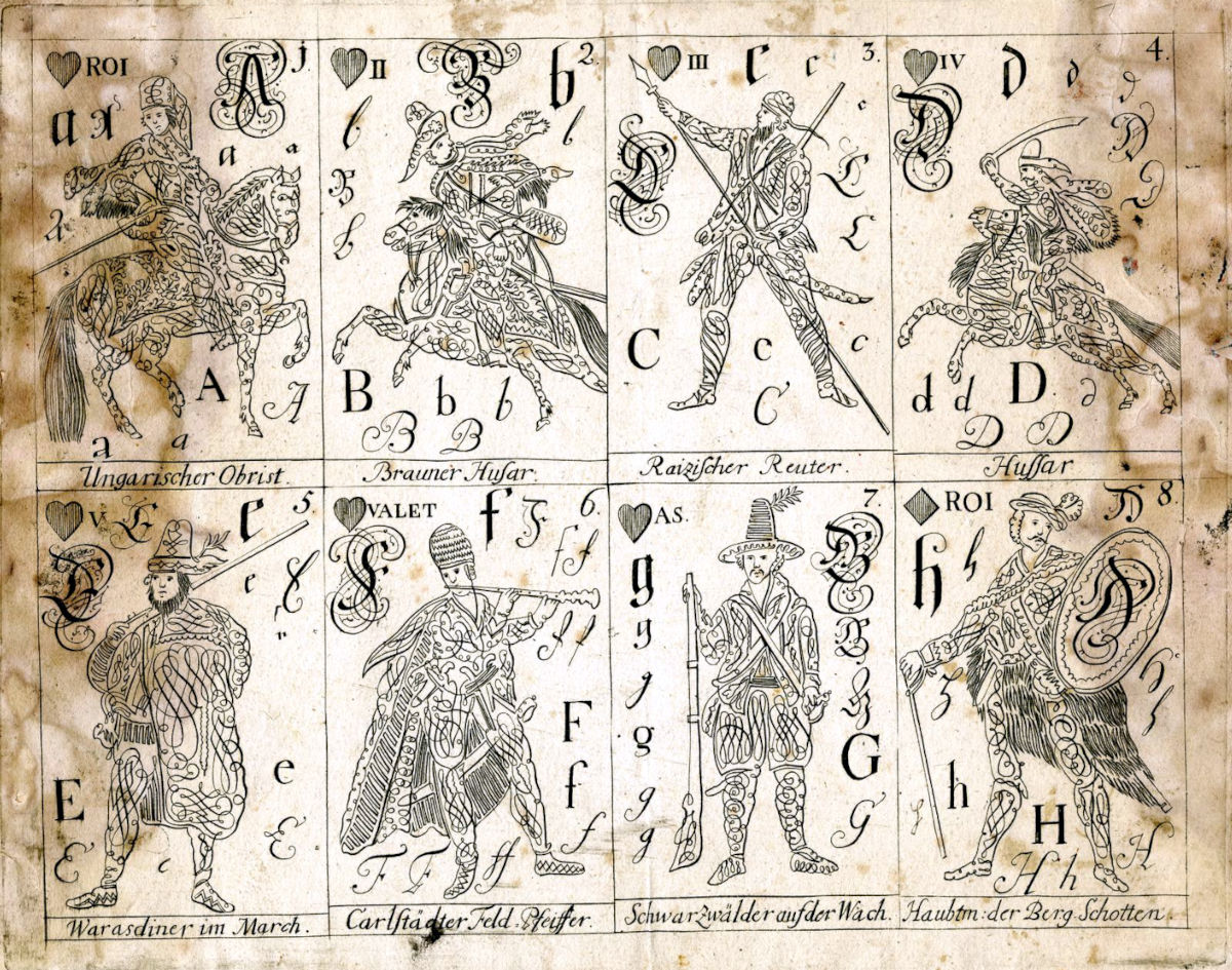 Calligraphy Card Game by Johann Christoph Albrecht, 1769. © The Trustees of the British Museum