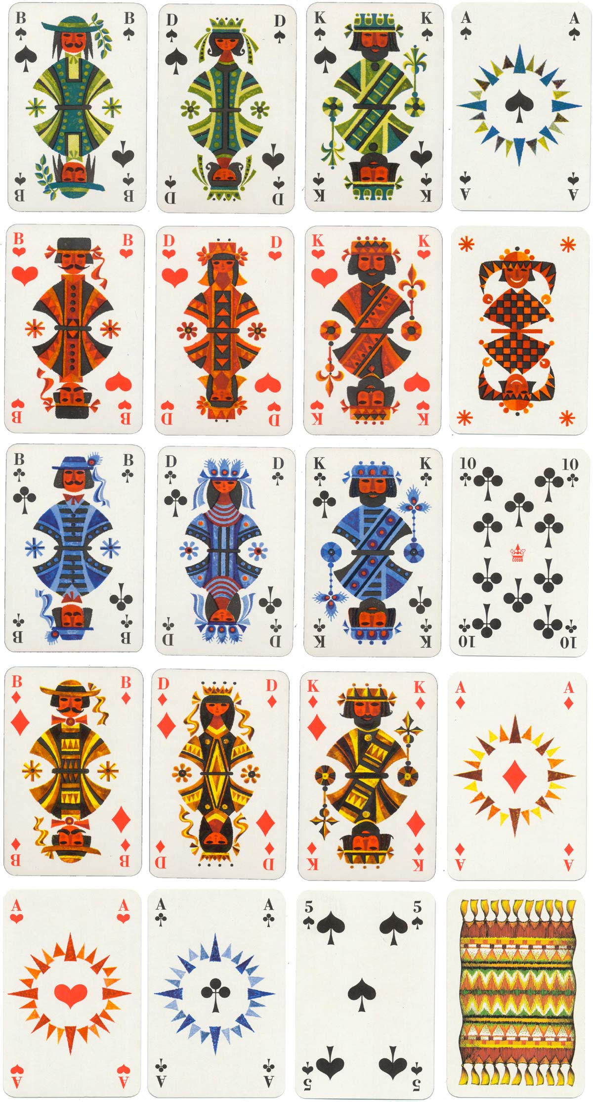 “Folklore” deck designed by Eva & Gottfried Bormann manufactured by Altenburger Spielkarten Fabrik (Germany) first published in 1968