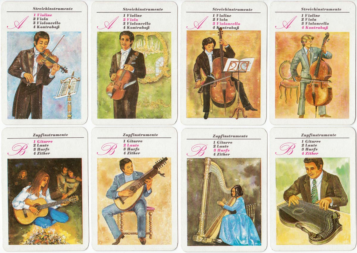 Musikinstrumente quartet game published by Verlag für Lehrmittel, Pössneck, 1984