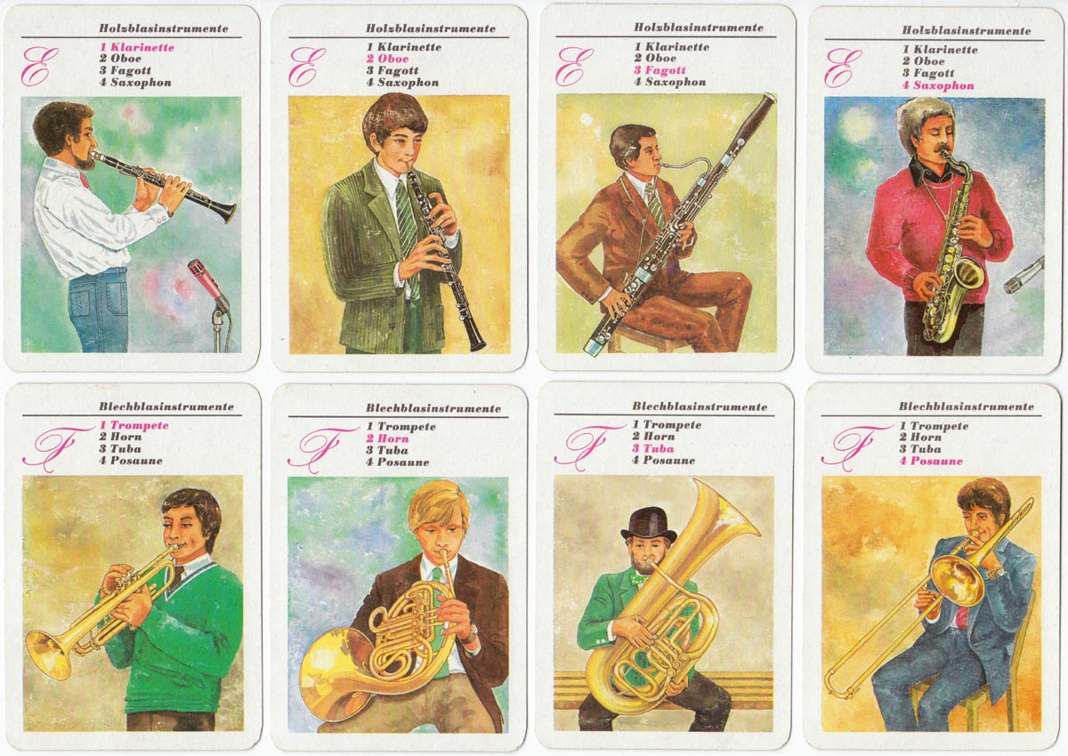 Musikinstrumente quartet game published by Verlag für Lehrmittel, Pössneck, 1984