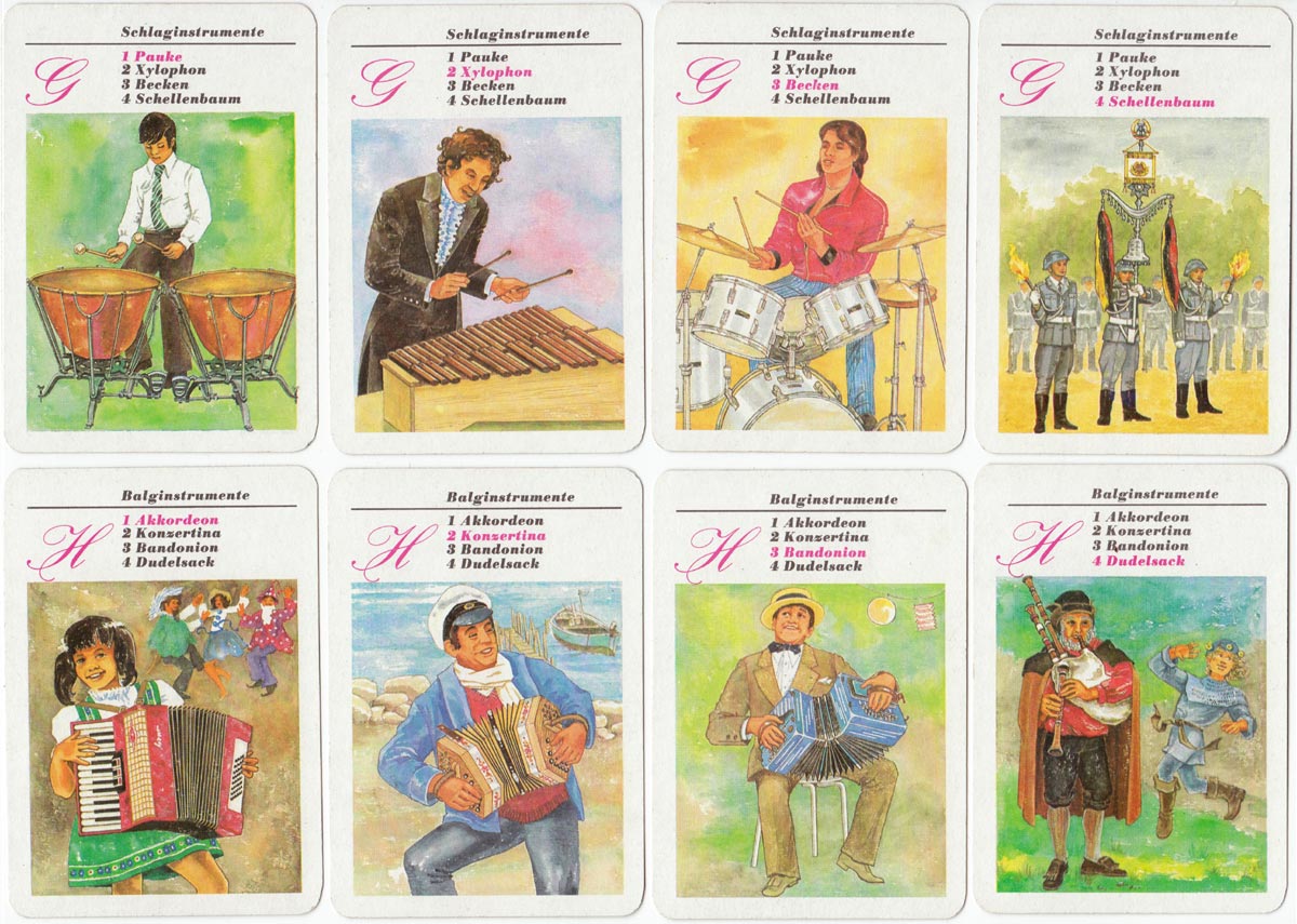 Musikinstrumente quartet game published by Verlag für Lehrmittel, Pössneck, 1984