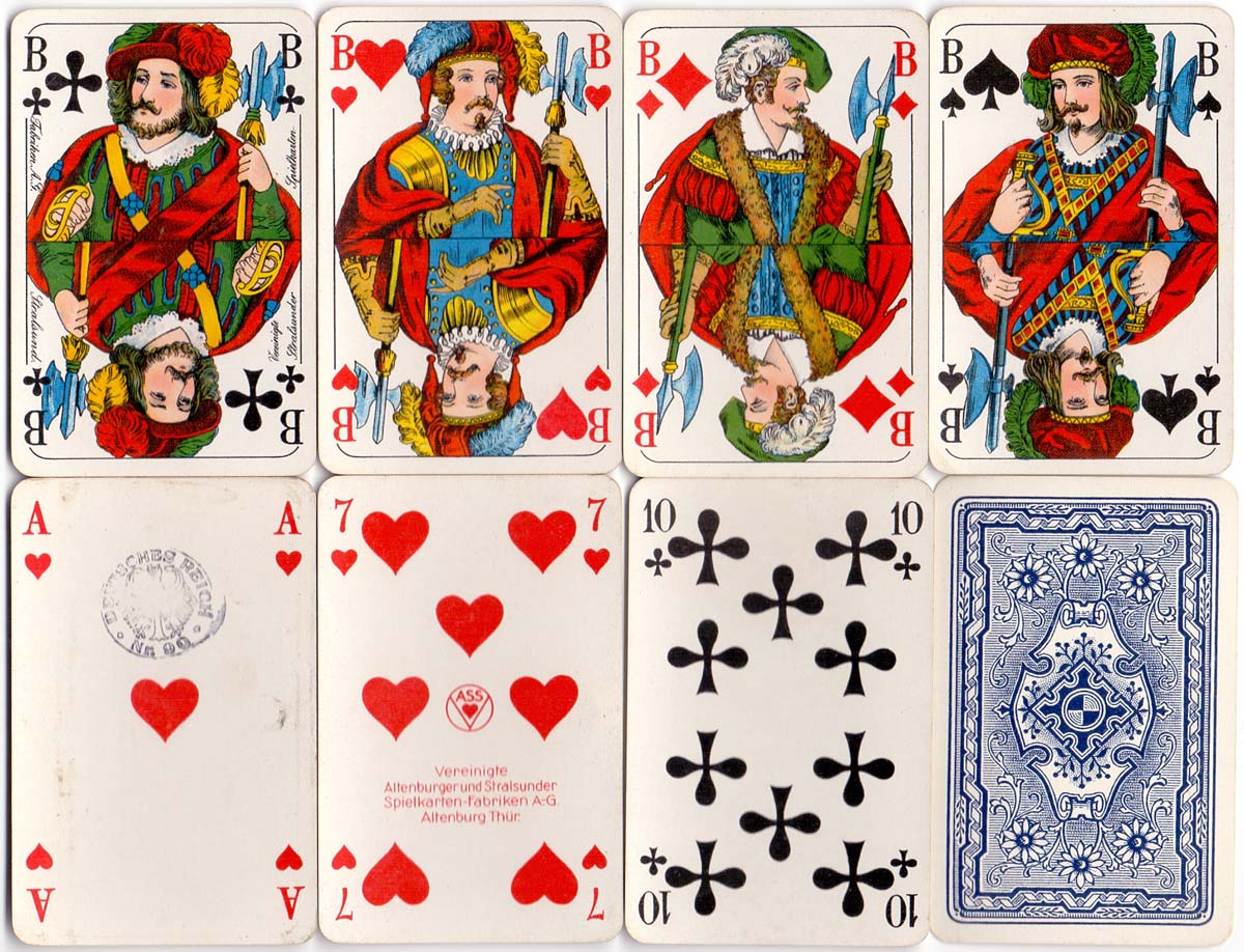 German ‘Skat’ deck in the North German pattern manufactured by Vereinigte Altenburger und Stralsunder Spielkarten-Fabriken A-G., c.1935