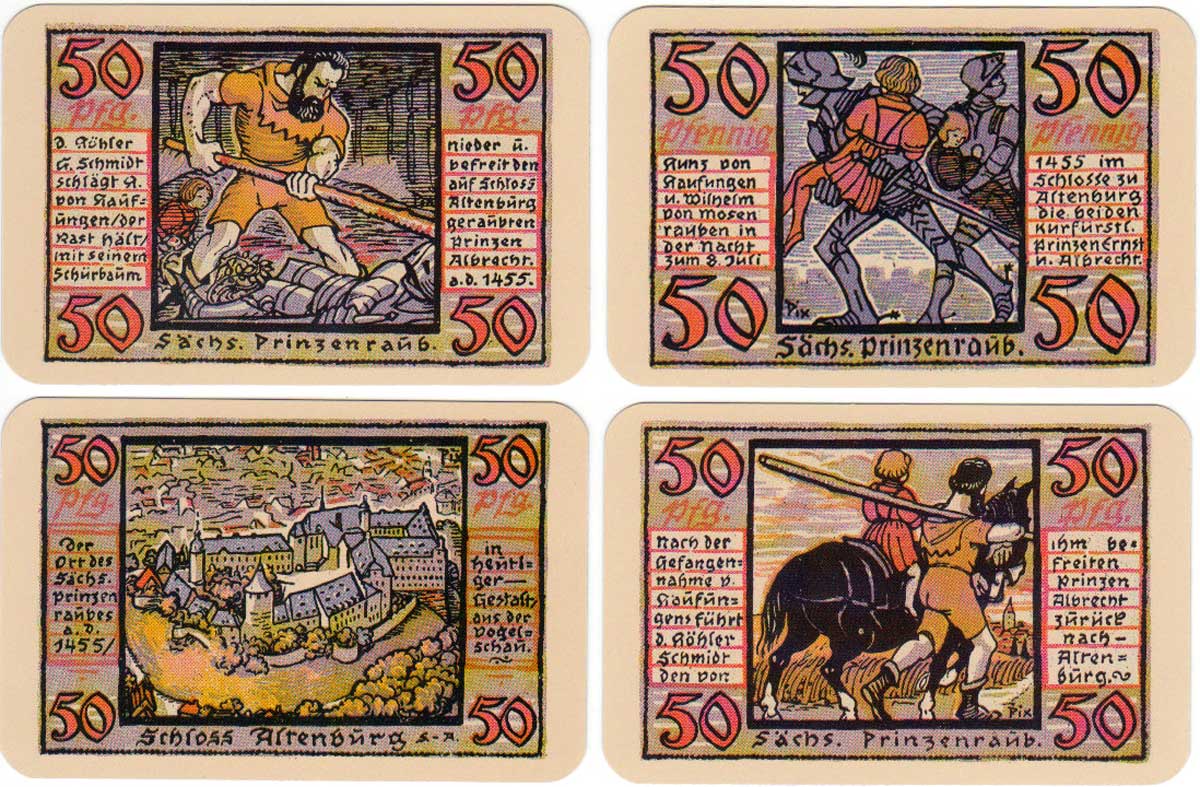 “Original Skatgeld der Stadt Altenburg” featuring the emergency money of 1921 designed by Otto Pech